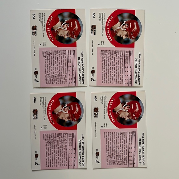 4 CARD LOT 90-91 Pro Set Sergei Fedorov Rookie Card (Shifted Stats Error Card) - Picture 6 of 6